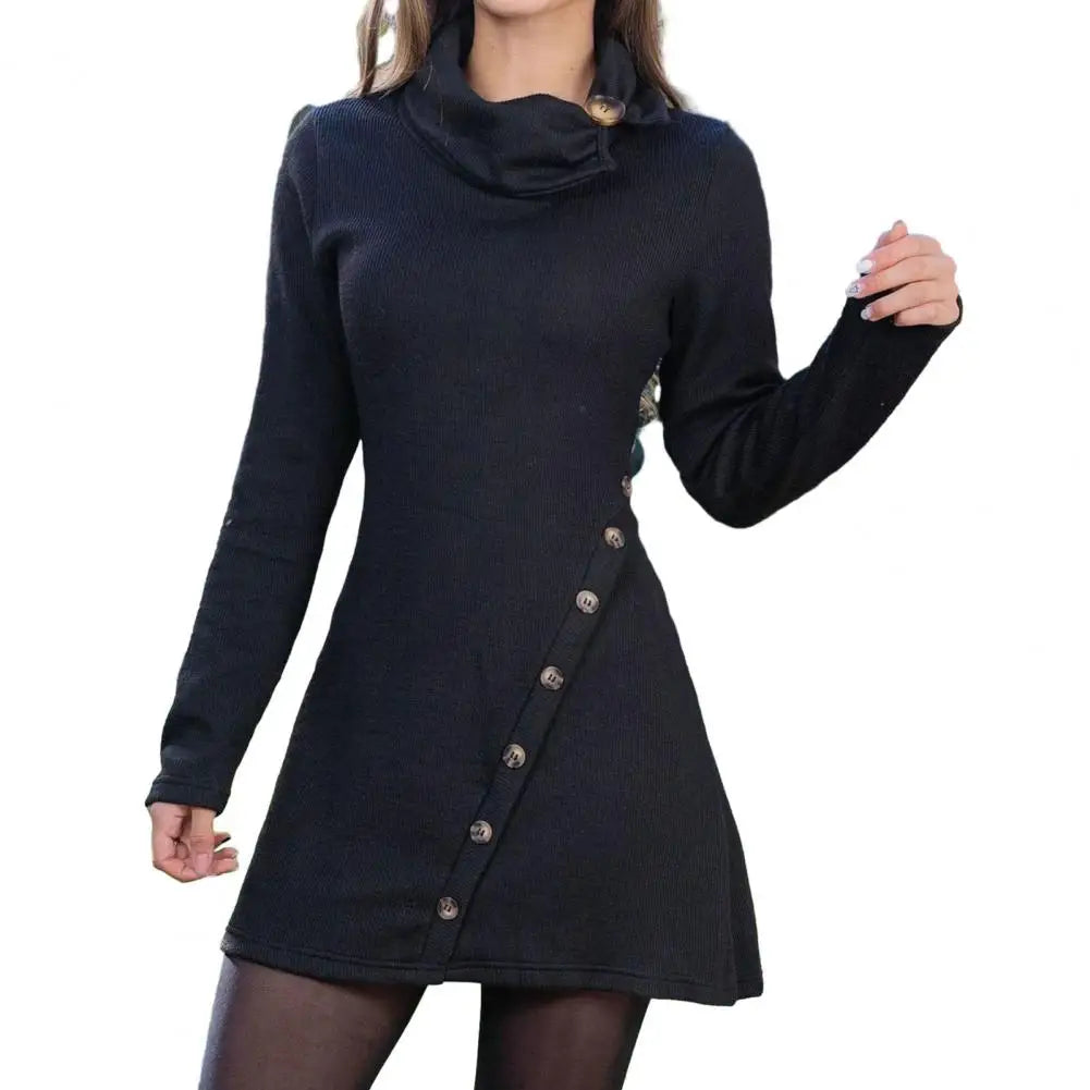 Women's O-Neck Long Sleeve Loose Fit Sweater Dress