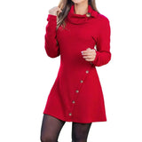 Women's O-Neck Long Sleeve Loose Fit Sweater Dress