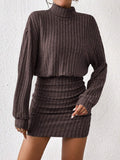 Frenchy Women'S High Neck Ribbed Drop Shoulder Long Sleeve Sweater Textured Fabric Dress