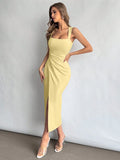 Elegant Square Neckline Slit Dress