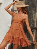 Holidaya Solid Colorumbrella-Shaped Hem Style Strap Dress