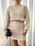 Frenchy Women'S High Neck Ribbed Drop Shoulder Long Sleeve Sweater Textured Fabric Dress