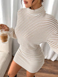 Frenchy Women'S High Neck Ribbed Drop Shoulder Long Sleeve Sweater Textured Fabric Dress