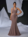 Elegant Glitter Draped Neck Mermaid Maxi Dress