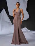 Elegant Glitter Draped Neck Mermaid Maxi Dress