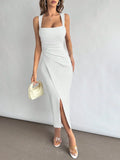 Elegant Square Neckline Slit Dress
