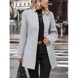 Women's Retro Wool Blend Winter Trench Coat with Stand Collar