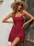Holidaya Solid Colorumbrella-Shaped Hem Style Strap Dress