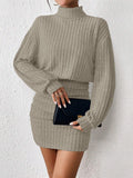 Frenchy Women'S High Neck Ribbed Drop Shoulder Long Sleeve Sweater Textured Fabric Dress