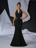 Elegant Glitter Draped Neck Mermaid Maxi Dress