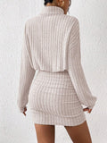 Frenchy Women'S High Neck Ribbed Drop Shoulder Long Sleeve Sweater Textured Fabric Dress