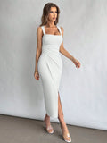 Elegant Square Neckline Slit Dress