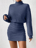 Frenchy Women'S High Neck Ribbed Drop Shoulder Long Sleeve Sweater Textured Fabric Dress