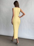 Elegant Square Neckline Slit Dress