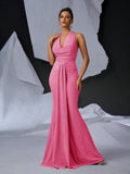 Elegant Glitter Draped Neck Mermaid Maxi Dress