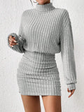 Frenchy Women'S High Neck Ribbed Drop Shoulder Long Sleeve Sweater Textured Fabric Dress