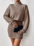 Frenchy Women'S High Neck Ribbed Drop Shoulder Long Sleeve Sweater Textured Fabric Dress