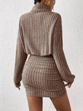 Frenchy Women'S High Neck Ribbed Drop Shoulder Long Sleeve Sweater Textured Fabric Dress