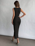 Elegant Square Neckline Slit Dress