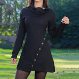Women's O-Neck Long Sleeve Loose Fit Sweater Dress