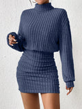 Frenchy Women'S High Neck Ribbed Drop Shoulder Long Sleeve Sweater Textured Fabric Dress