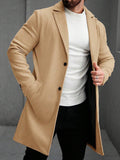 Men's Solid Color Long Sleeve Button-Front Overcoat