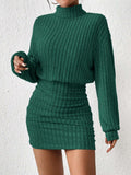 Frenchy Women'S High Neck Ribbed Drop Shoulder Long Sleeve Sweater Textured Fabric Dress