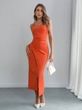 Elegant Square Neckline Slit Dress
