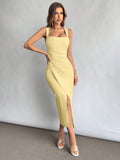 Elegant Square Neckline Slit Dress