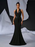 Elegant Glitter Draped Neck Mermaid Maxi Dress