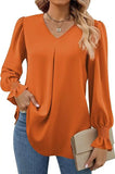 Women's V-Neck Chiffon Blouse with Flared Sleeves