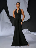 Elegant Glitter Draped Neck Mermaid Maxi Dress