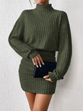 Frenchy Women'S High Neck Ribbed Drop Shoulder Long Sleeve Sweater Textured Fabric Dress