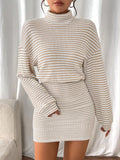 Frenchy Women'S High Neck Ribbed Drop Shoulder Long Sleeve Sweater Textured Fabric Dress