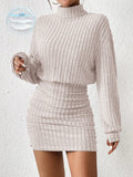 Frenchy Women'S High Neck Ribbed Drop Shoulder Long Sleeve Sweater Textured Fabric Dress
