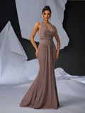 Elegant Glitter Draped Neck Mermaid Maxi Dress
