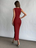 Elegant Square Neckline Slit Dress