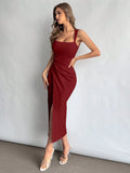 Elegant Square Neckline Slit Dress