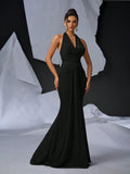 Elegant Glitter Draped Neck Mermaid Maxi Dress