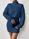 Frenchy Women'S High Neck Ribbed Drop Shoulder Long Sleeve Sweater Textured Fabric Dress