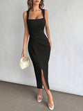 Elegant Square Neckline Slit Dress