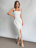 Elegant Square Neckline Slit Dress