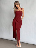 Elegant Square Neckline Slit Dress