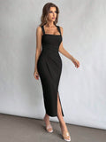 Elegant Square Neckline Slit Dress