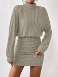 Frenchy Women'S High Neck Ribbed Drop Shoulder Long Sleeve Sweater Textured Fabric Dress