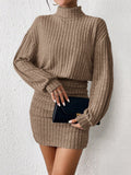 Frenchy Women'S High Neck Ribbed Drop Shoulder Long Sleeve Sweater Textured Fabric Dress