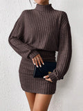 Frenchy Women'S High Neck Ribbed Drop Shoulder Long Sleeve Sweater Textured Fabric Dress