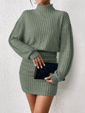 Frenchy Women'S High Neck Ribbed Drop Shoulder Long Sleeve Sweater Textured Fabric Dress