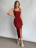 Elegant Square Neckline Slit Dress