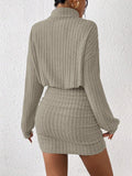 Frenchy Women'S High Neck Ribbed Drop Shoulder Long Sleeve Sweater Textured Fabric Dress
